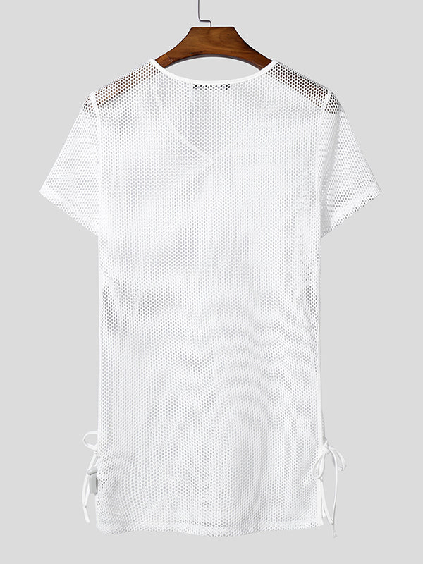 Mens Sheer Mesh Side Slit Short Sleeve T-Shirt SKUL04314