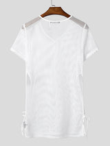 Mens Sheer Mesh Side Slit Short Sleeve T-Shirt SKUL04314