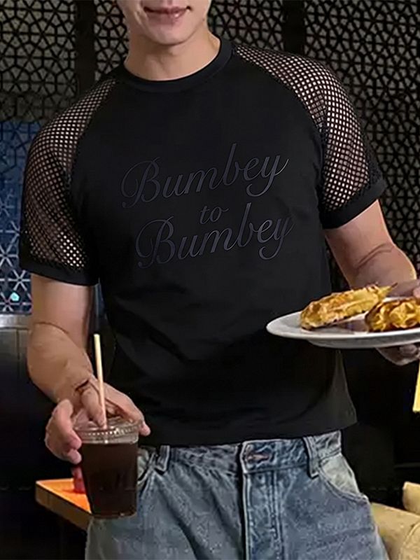 Men's High Street Party Letter Print Mesh Raglan Short Sleeve T-shirt SKUL73623