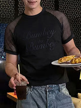 Men's High Street Party Letter Print Mesh Raglan Short Sleeve T-shirt SKUL73623