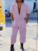 Mens Solid Color Short-Sleeve Jumpsuit SKUL08782