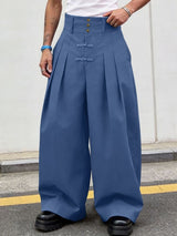 Men's Solid Color Frog Button Design Loose Long Pant SKUL60117