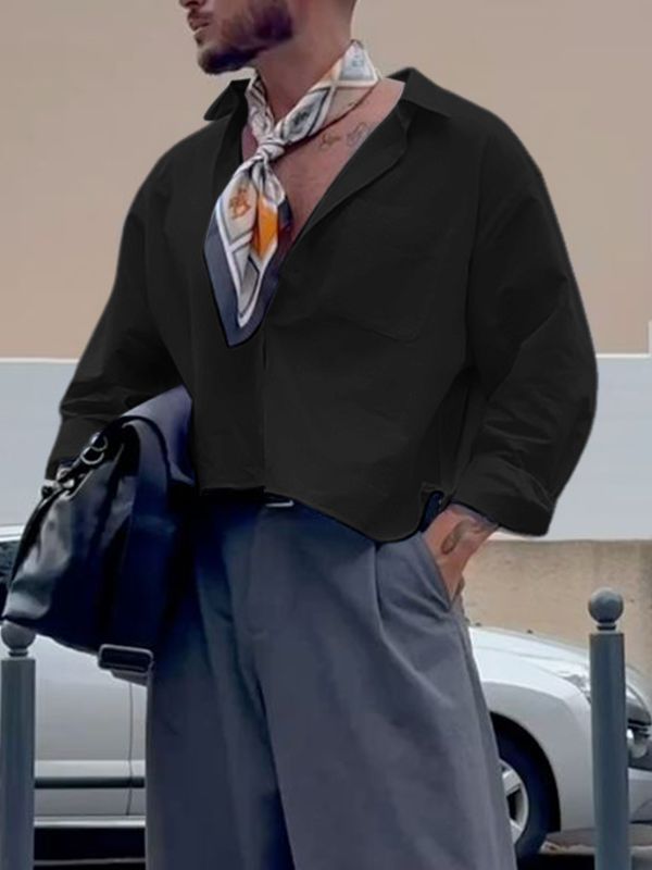 Men's Solid Color Loose Long Sleeve Shirt SKUL47908