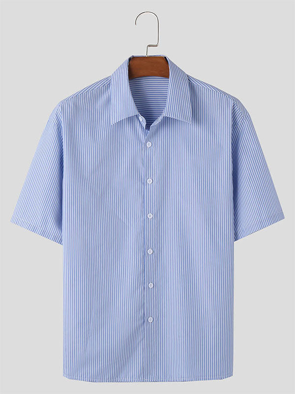 Mens Striped Short Sleeve Shoulder Pad Shirt SKUK68883