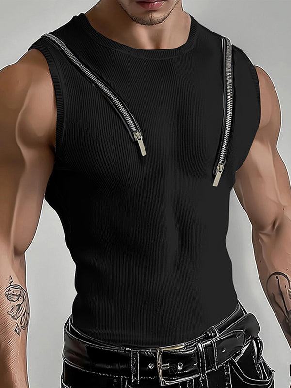 Mens Textured Zip-Up Sleeveless Tank SKUL01069