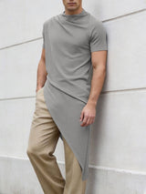 Men's Solid Color Asymmetric Hem Short Sleeve T-shirt SKUL60958