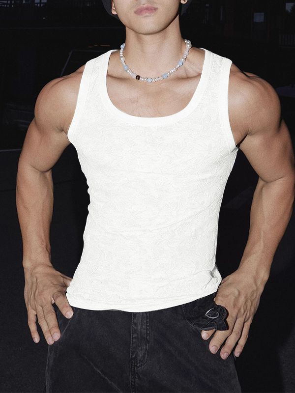 Men's Sheer Lace Jacquard Textured Tank SKUL54098