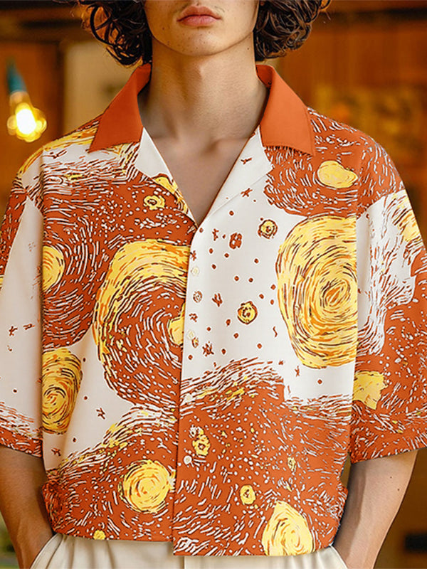 Men's Starry Print Short Sleeve Shirt SKUL17015