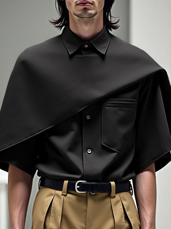 Mens Plain Tie-Neck Short-Sleeve Shirt SKUL27358