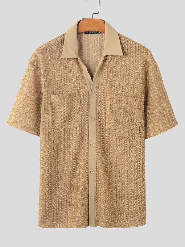 Mens Solid Color Textured Short Sleeve Shirt SKUL06560