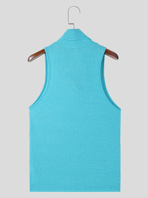 Mens Solid Textured Cowl Neck Sleeveless Vest SKUK62899