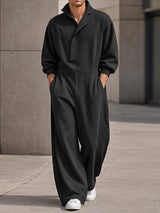 [Pre-order] Men's Chill Minimalist City Walk Asymmetric Slanted Placket Wide-Leg Jumpsuit SKUL88546