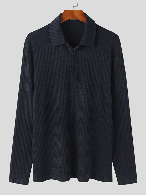 Mens Knitted Striped Long Sleeve Collared Shirt SKUK74068