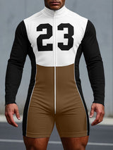 Men's Number Print Zip Long Sleeve Bodysuit SKUL31985