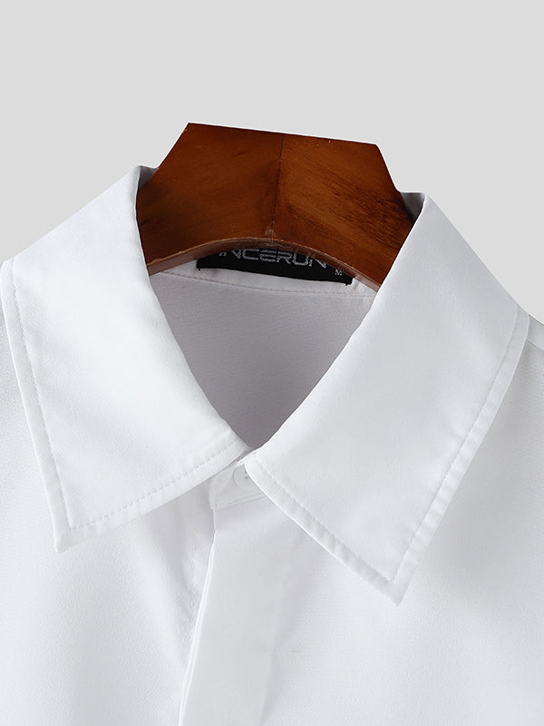 Mens Solid Color Cropped Long-Sleeve Shirt SKUL03004