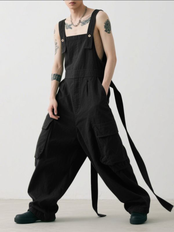 Men's Solid Color Loose Sleeveless Jumpsuit SKUL29581