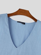 Men's Summer Beach Linen Deep V-Neck Open Side Tie-Knot Tank SKUL68413