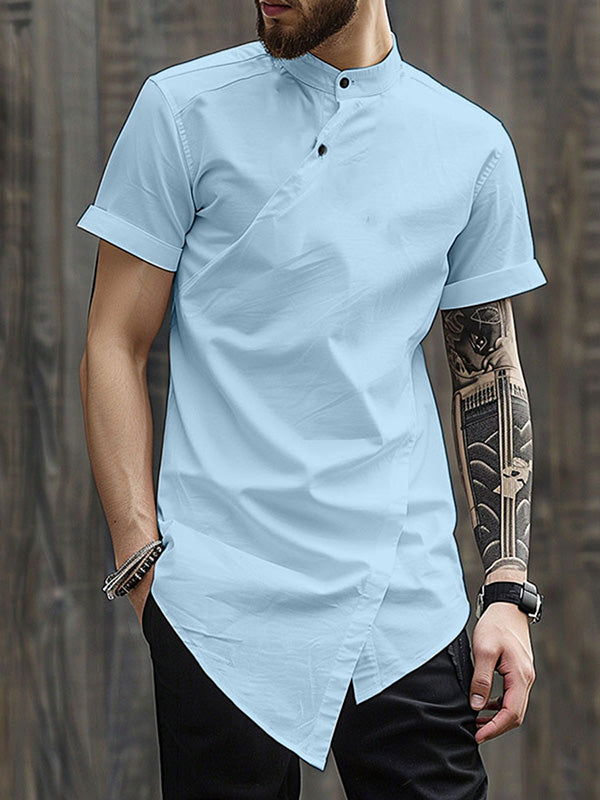 Mens Irregular Stand Collar Short Sleeve Shirt SKUK65477