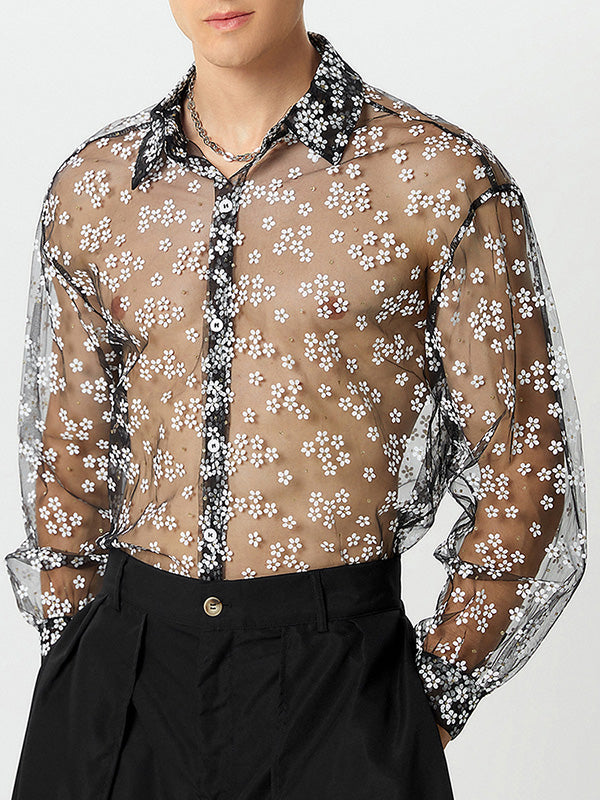 Mens See Through Mesh Floral Shirts SKUF11419