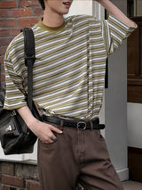 Men's Striped Contrast Color Short Sleeve T-shirt SKUL46065
