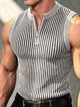 [Pre-order] Men's Smart Chic Daily Commute Half-Zip Mock Neck Striped Knit Tank SKUL86924
