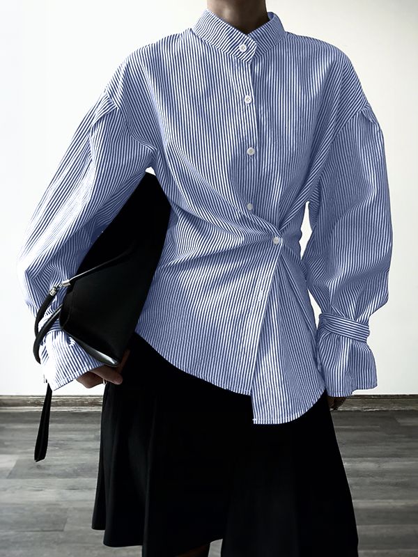 Men's Deconstructed Striped Long Sleeve Shirt SKUL35267