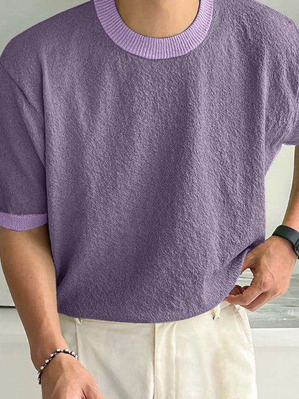 Mens Solid Color Textured Short Sleeve T-Shirt SKUK70351