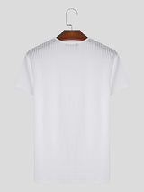 Mens Mesh Knit Notched Neck Solid T-Shirt SKUK47075