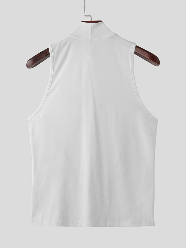 Men's Y2K Cyber-Avant Mesh Cutout Multi-Zipper Mock Neck Fitted Tank SKUL64188