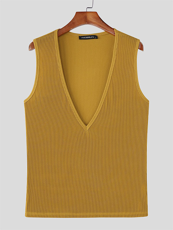 Mens Solid Color Textured Stripe Casual Tank SKUL16966