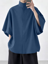 Men's Solid Color Mock Neck Half Sleeve Shirt SKUL41066