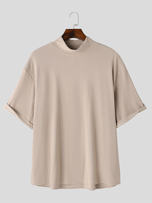 Mens Solid Half-Collar Short Sleeve T-Shirt SKUK55309