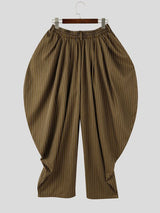 Men's Avant-Garde Pinstripe Deep-Pleated Lantern Silhouette Drop-Crotch Pant SKUL79741