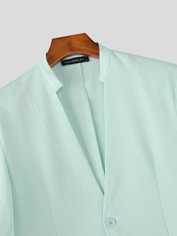 Men's Solid Color Textured Casual Two Pieces Outfit SKUL54446