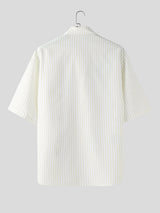 Men's Cartoon Print Striped Short Sleeve Shirt SKUL17040