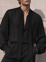 Men's Gothic Victorian Sheer Chiffon Tie Neck Lantern Sleeve Loose Shirt SKUL76758