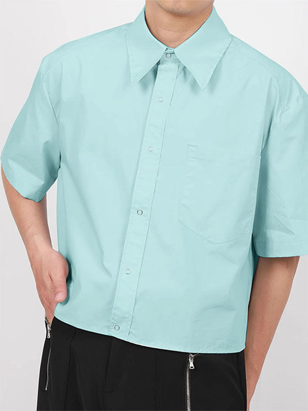 Mens Solid Color Cropped Short Sleeve Shirt SKUL06491