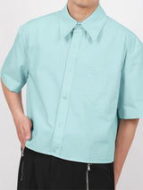 Mens Solid Color Cropped Short Sleeve Shirt SKUL06491