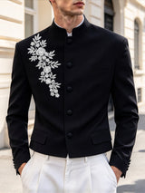 [Pre-order] Men's Neo-Chinese Chic Evening Gala Floral Embroidery Mandarin Collar Cropped Blazer SKUL88545
