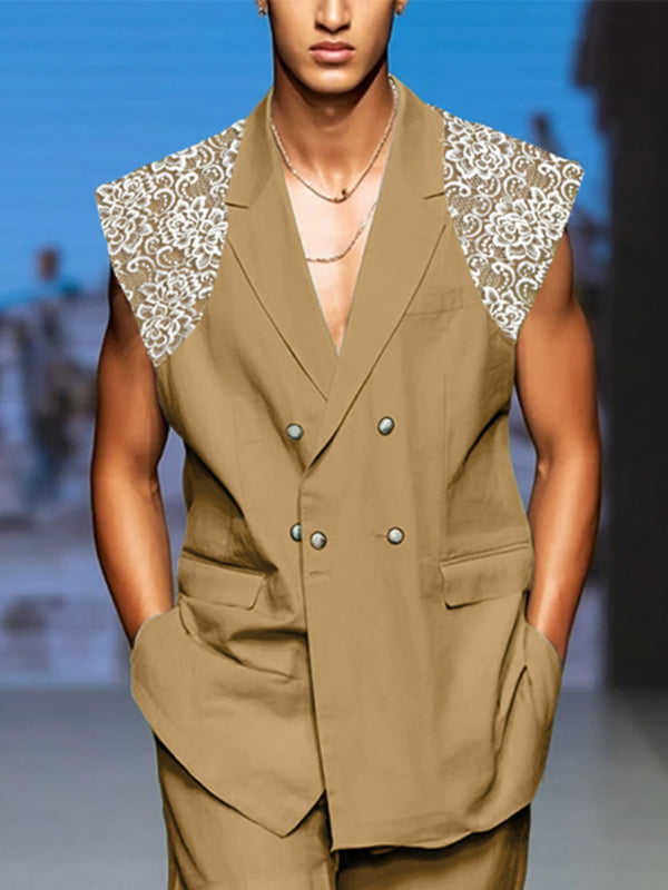 Men's Lace Patchwork Sleeveless Blazer SKUL21486