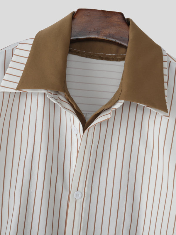 Men's Striped Colorblock Collar Long Sleeve Shirt SKUL27372