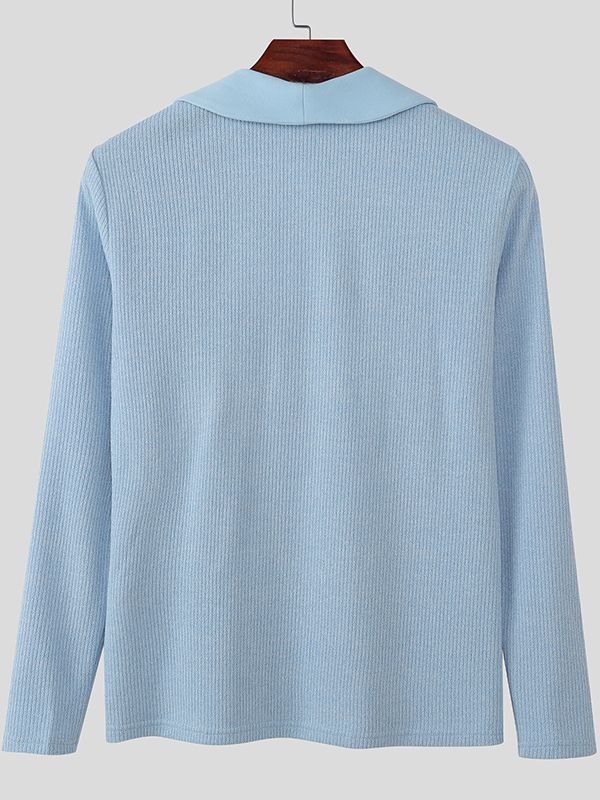 Men's Solid Color Textured Long Sleeve T-shirt SKUL50129