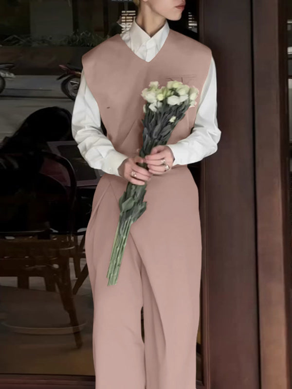 Men's Solid V Neck Vest Two Pieces Outfit SKUL31919