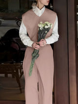 Men's Solid V Neck Vest Two Pieces Outfit SKUL31919