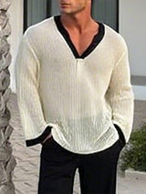 Men's Semi-Sheer Mesh Colorblock Long Sleeve T-Shirt SKUL25963