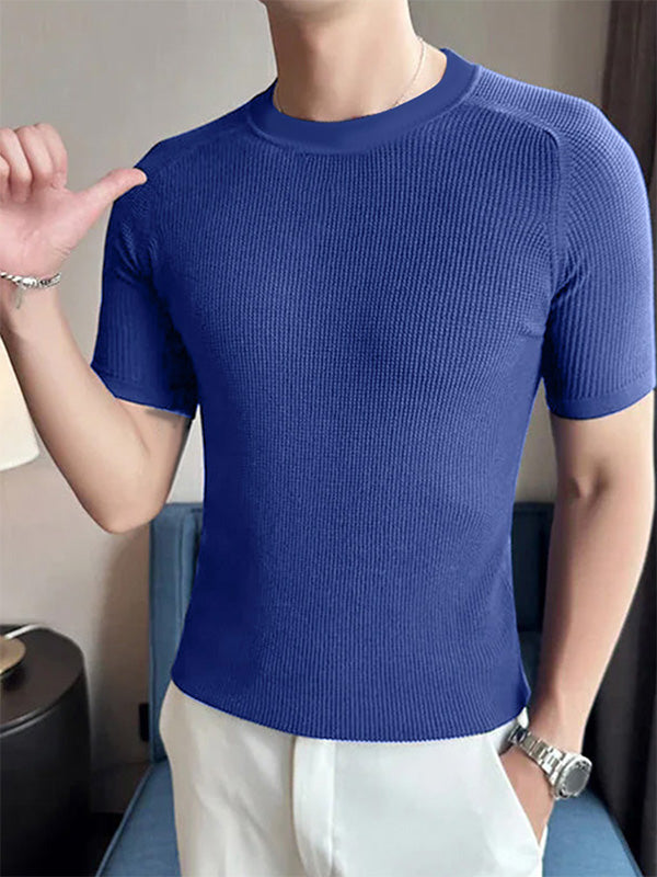 Mens Solid Textured Casual Short Sleeve T-Shirt SKUK63092