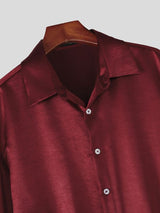 Men's Yuppie Streetwear Silky Satin Boxy Cropped Long Sleeve Button-Up Shirt SKUL79040