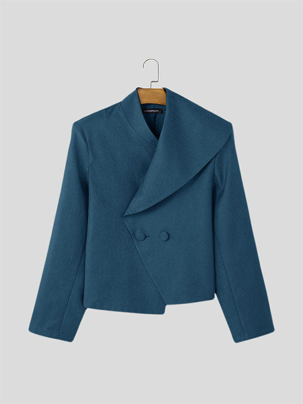 Mens Solid Color Asymmetrical Long Sleeve Blazer SKUK94589