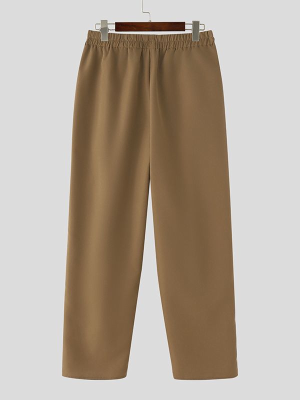 Men's Solid Color Pleated Loose Fit Pant SKUL48781