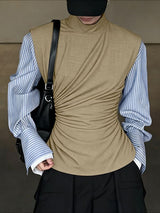 Men's Back Tie Ruched Half High Neck Tank SKUL48642